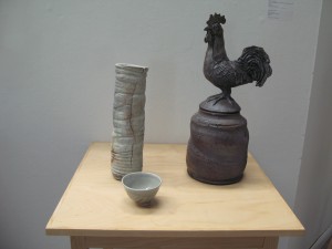 Funerary Urn for a Farmer by Chris Pancoe, U of M Ceramics & Sculpture Technician, and Wood-fired work by U of M student Brenna Litton.